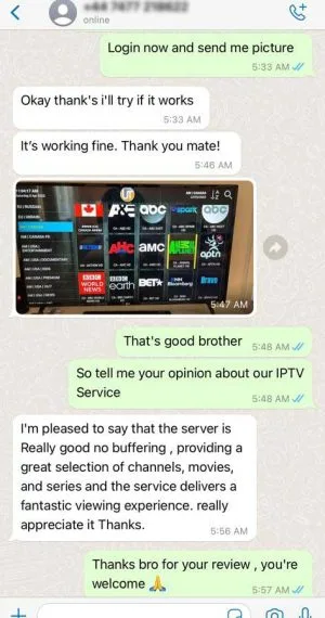 IPTV Fast UK customer WhatsApp review screenshot 2 of 12